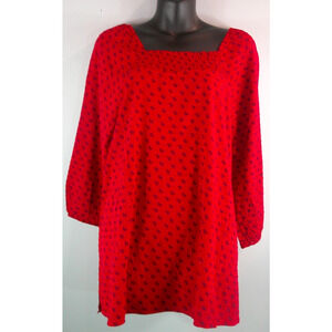 Christopher & Banks Women's Large Red/Navy 3/4 Sleeve Box Neck Blouse